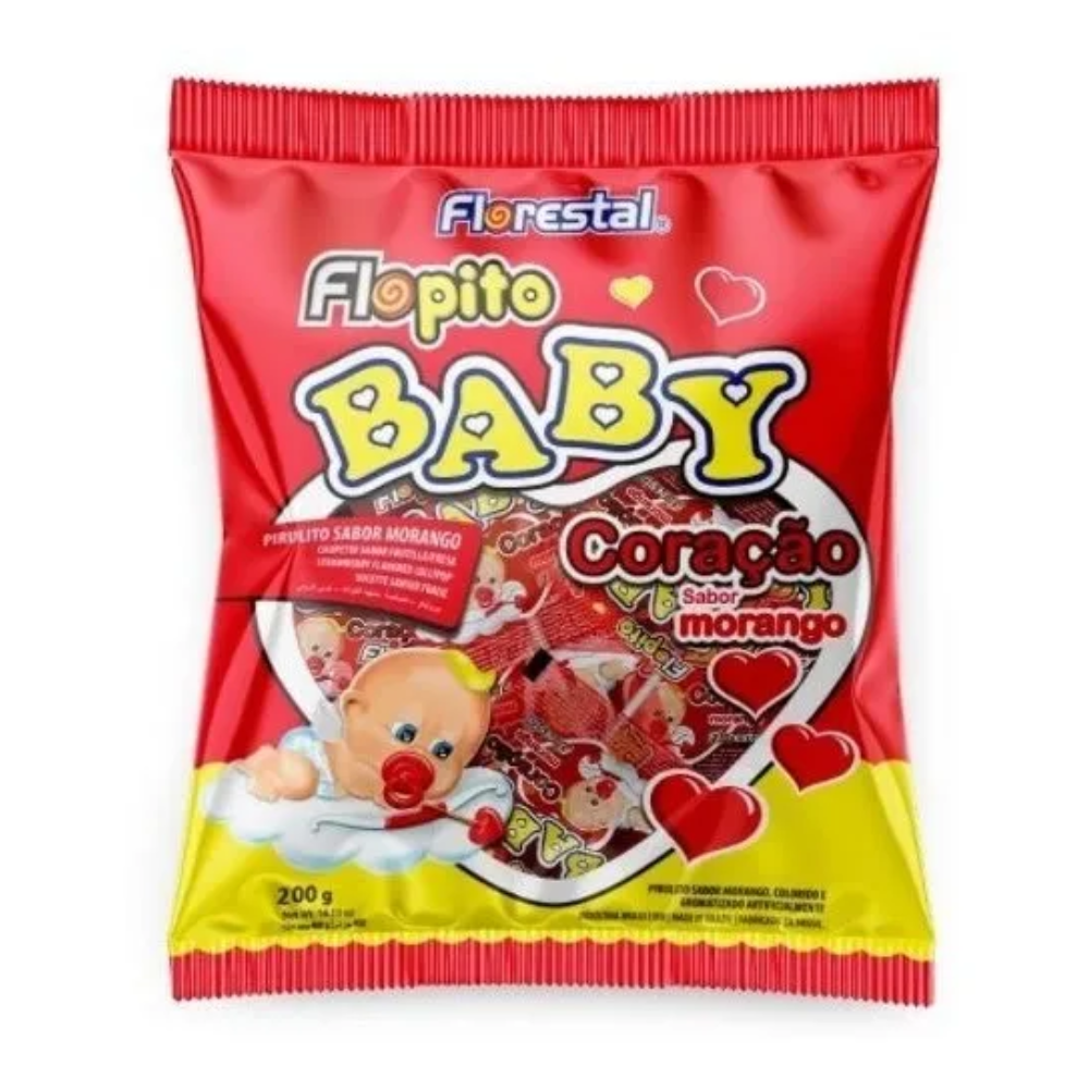 Pirulito Flopito Baby Coração Pcte 200g Florestal
